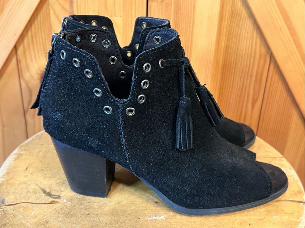 Minnetonka Boots Suede Leather Eyelets Back Zipper Open Toe Womens Size 7
